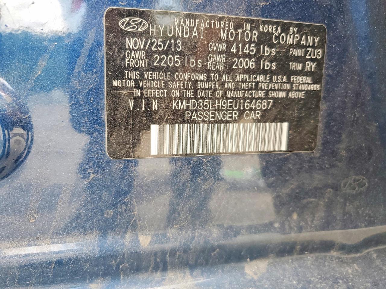2014 Hyundai Elantra Gt Base Blue vin: KMHD35LH9EU164687