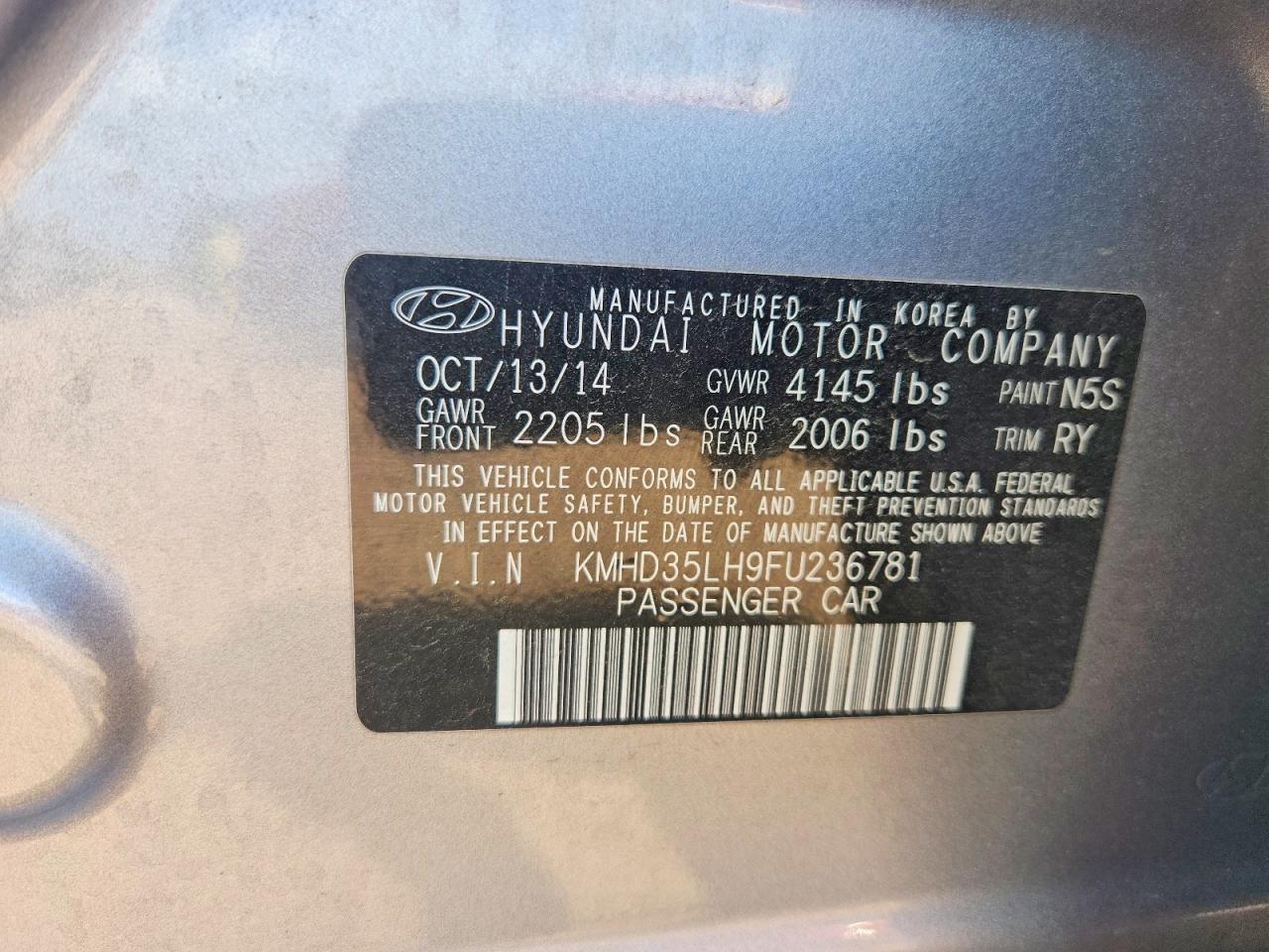 2015 Hyundai Elantra Gt Base Silver vin: KMHD35LH9FU236781