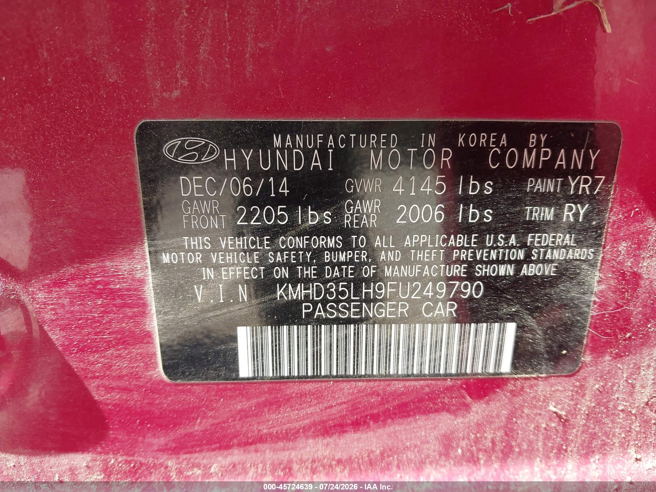 2015 Hyundai Elantra Gt   Red vin: KMHD35LH9FU249790