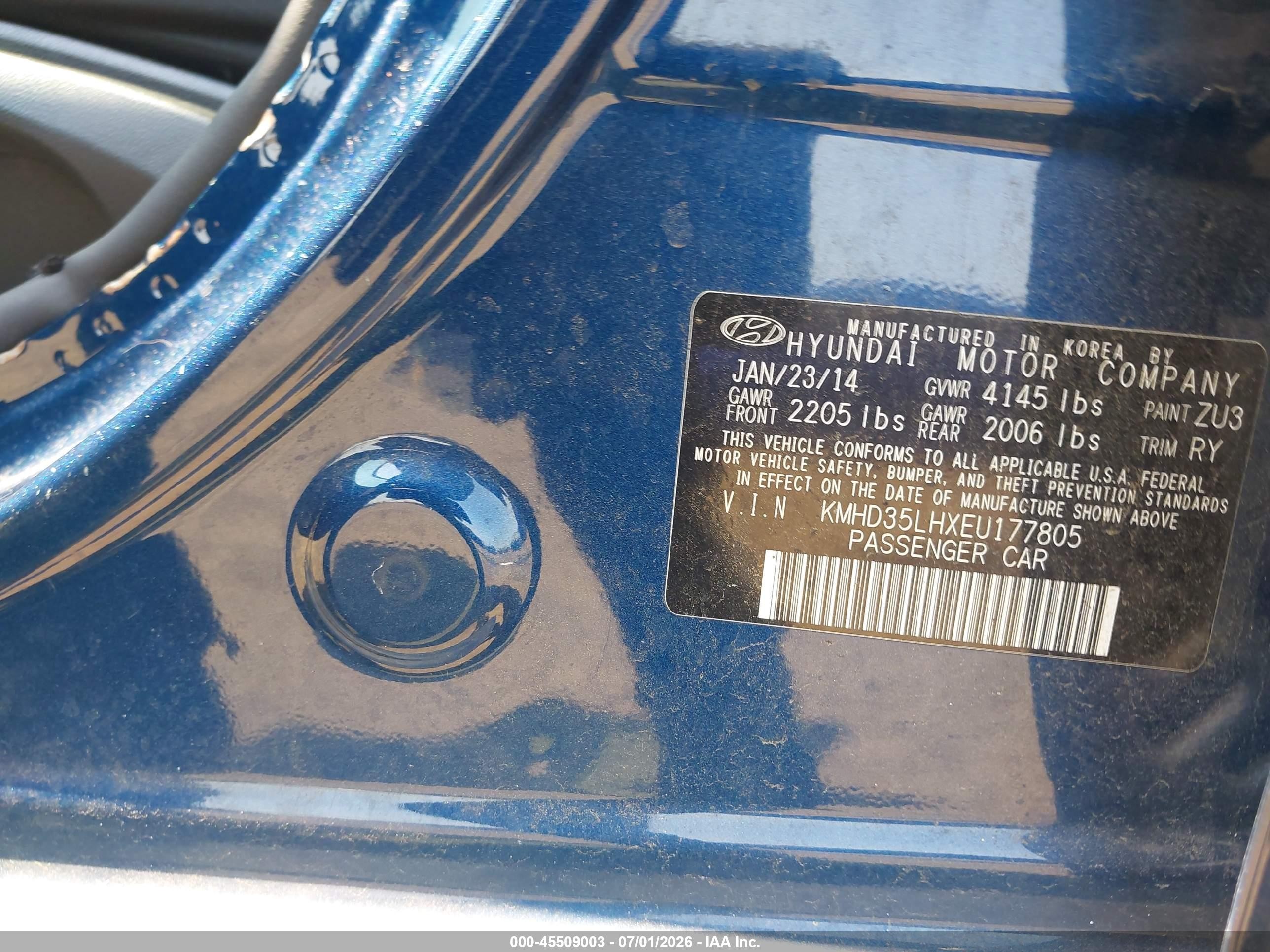 2014 Hyundai Elantra Gt   Blue vin: KMHD35LHXEU177805