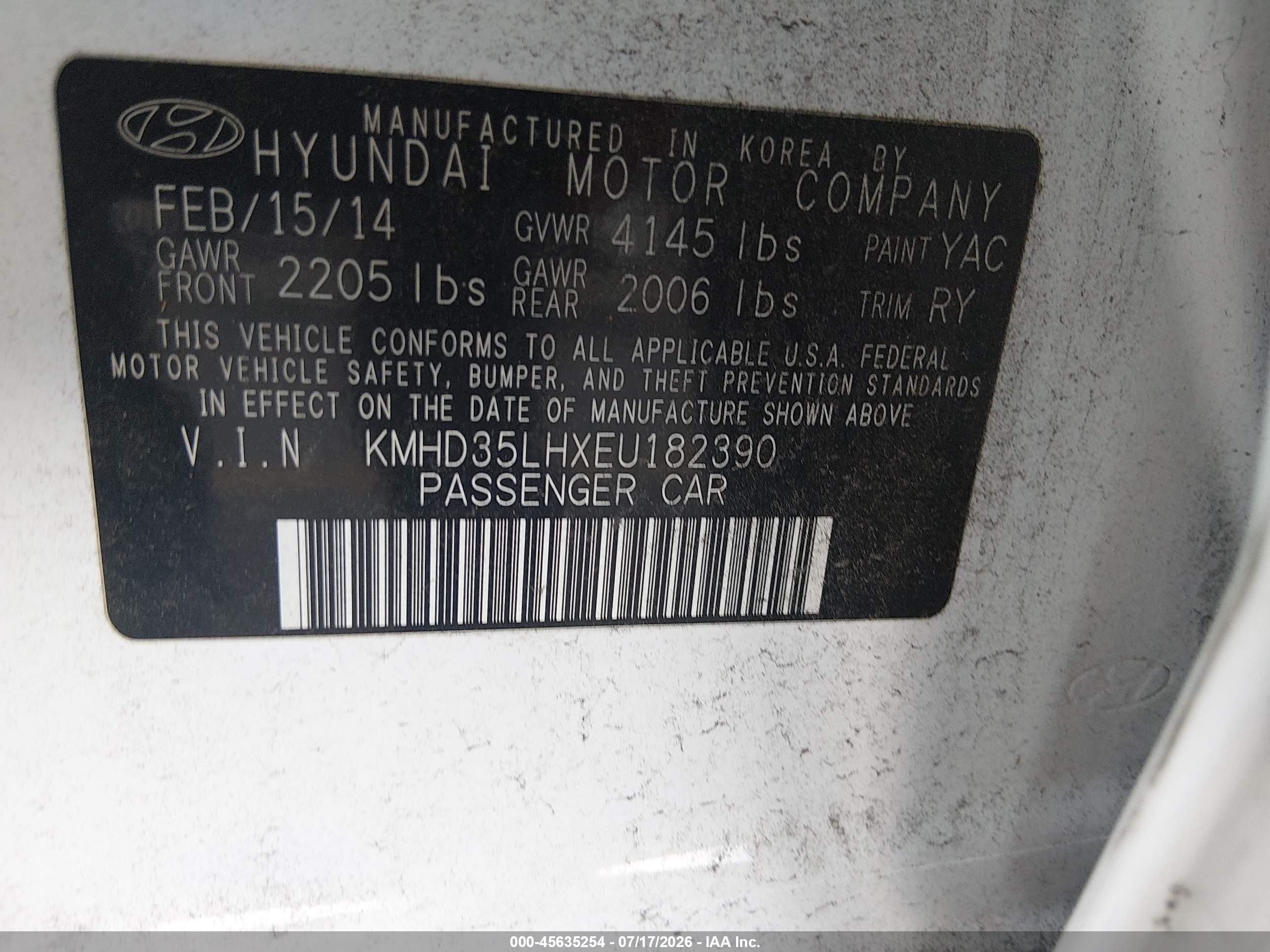 2014 Hyundai Elantra Gt Base W/blue White vin: KMHD35LHXEU182390