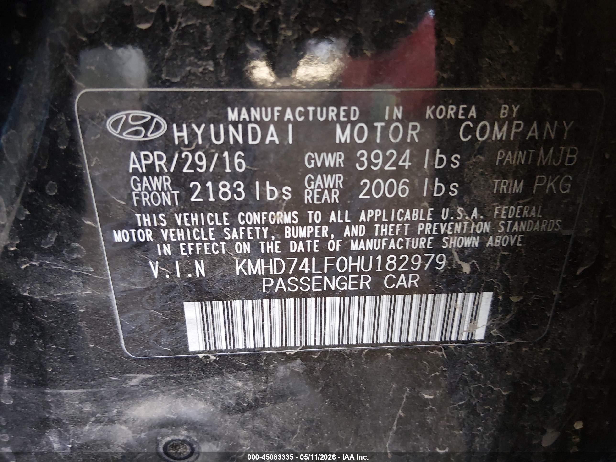 2017 Hyundai Elantra Se Black vin: KMHD74LF0HU182979