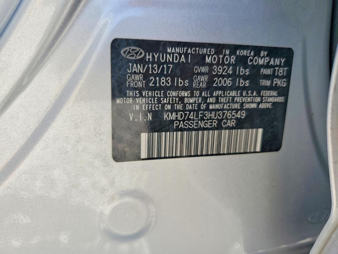 2017 Hyundai Elantra Se Silver vin: KMHD74LF3HU376549