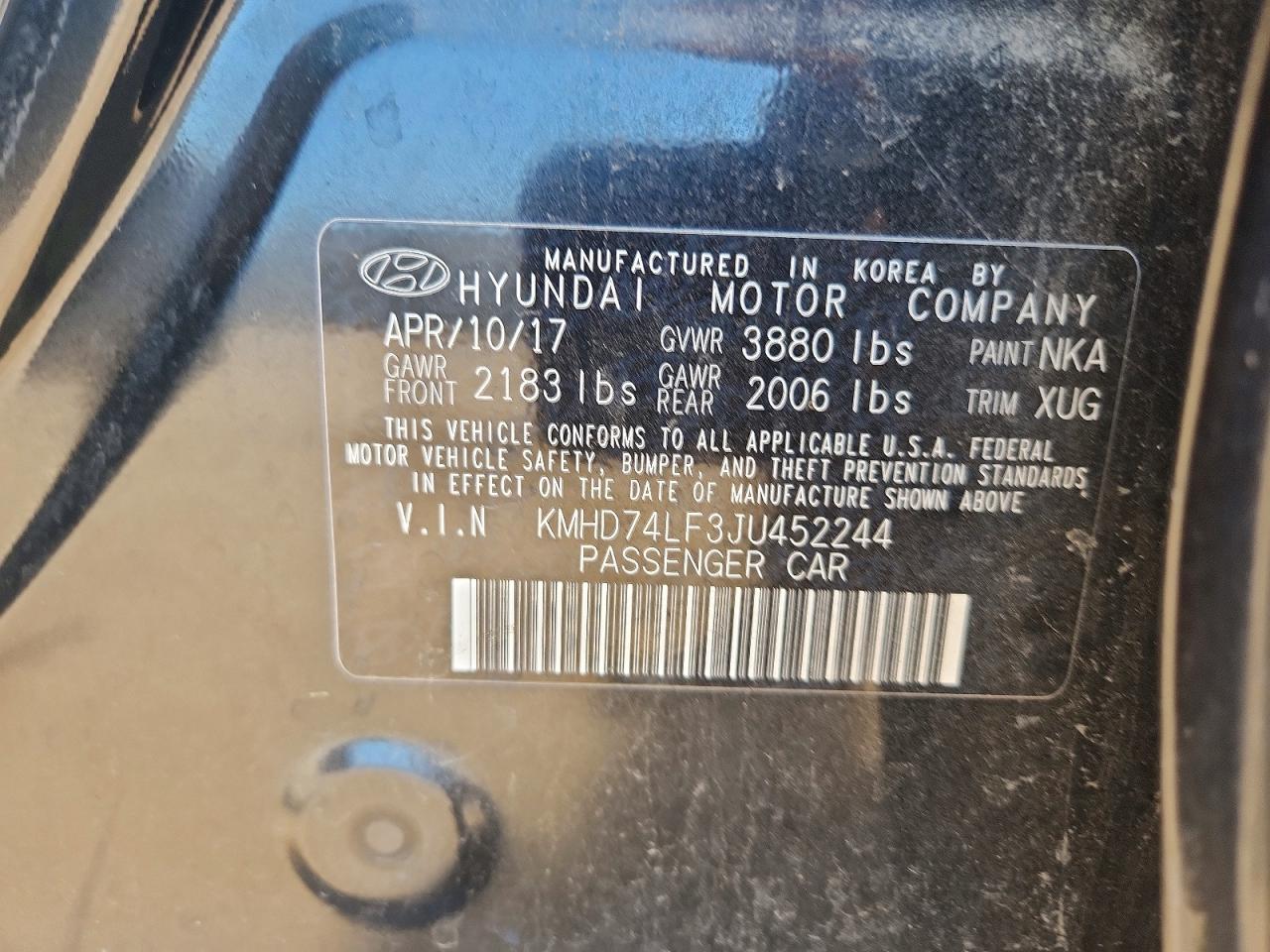 2018 Hyundai Elantra Se Black vin: KMHD74LF3JU452244