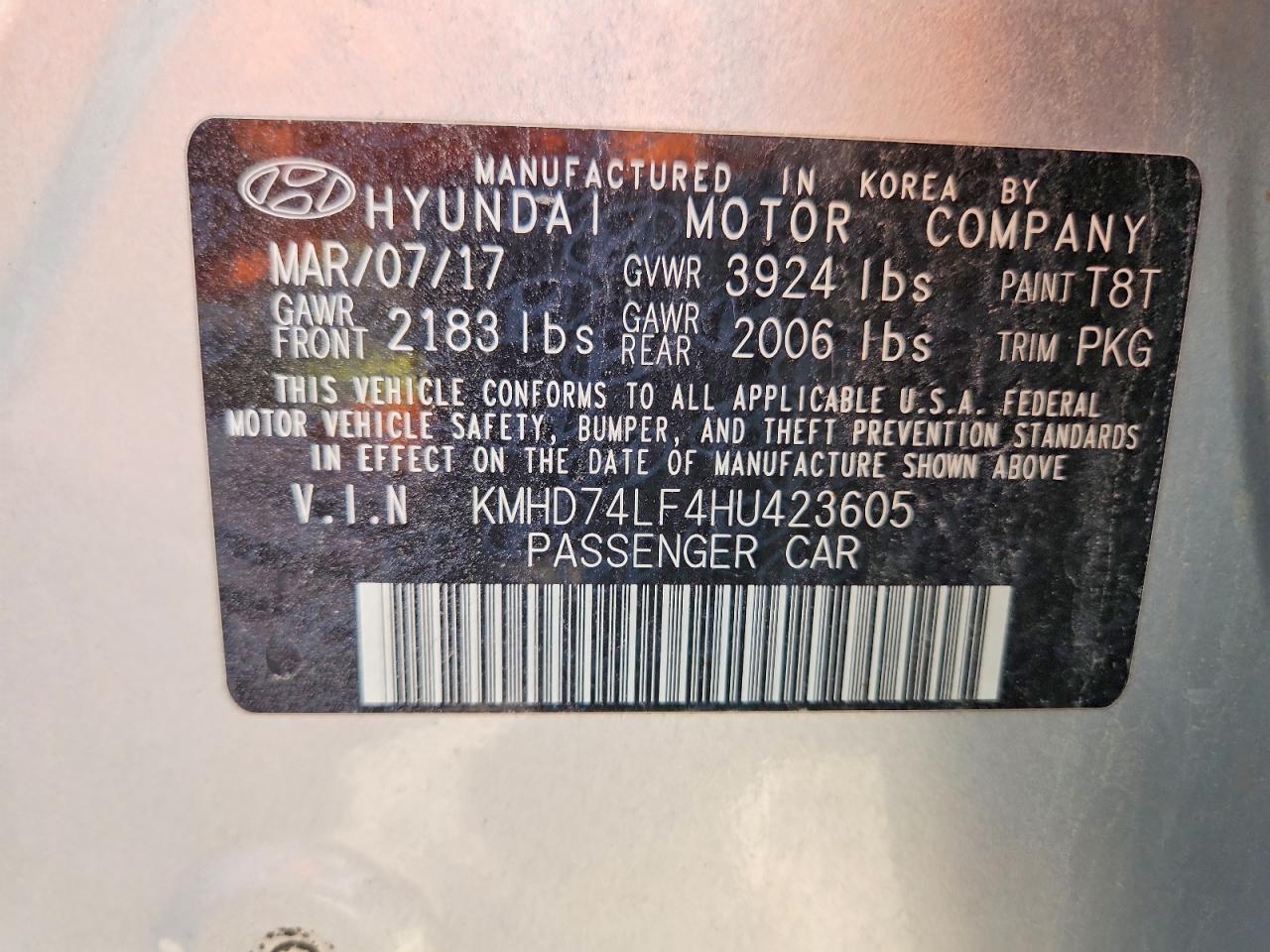2017 Hyundai Elantra Se Silver vin: KMHD74LF4HU423605