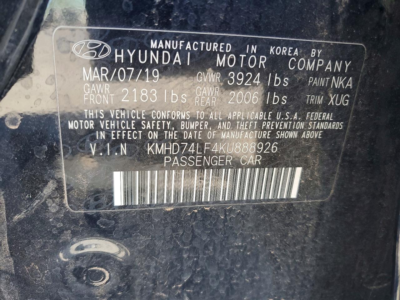 2019 Hyundai Elantra Se Black vin: KMHD74LF4KU888926