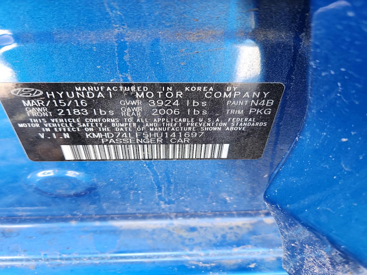 2017 Hyundai Elantra Blue vin: KMHD74LF5HU141697