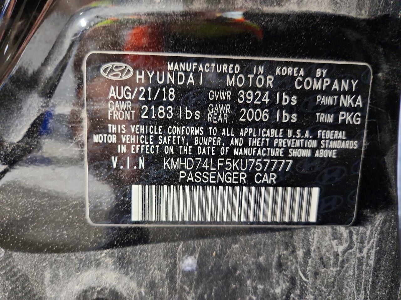 2019 Hyundai Elantra Se Black vin: KMHD74LF5KU757777