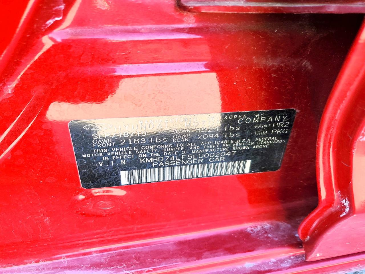 2020 Hyundai Elantra Se Red vin: KMHD74LF5LU002047