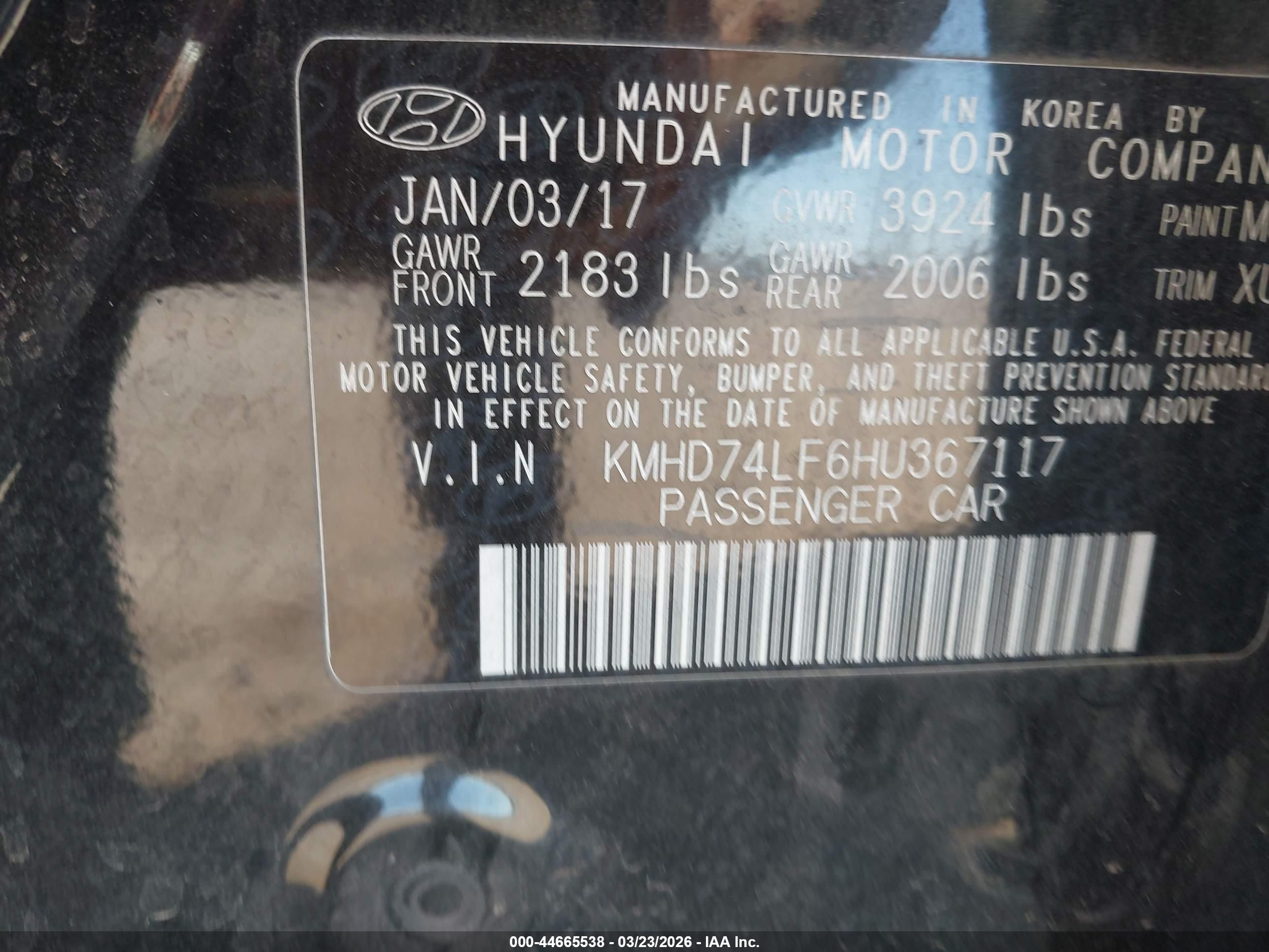 2017 Hyundai Elantra Se Black vin: KMHD74LF6HU367117