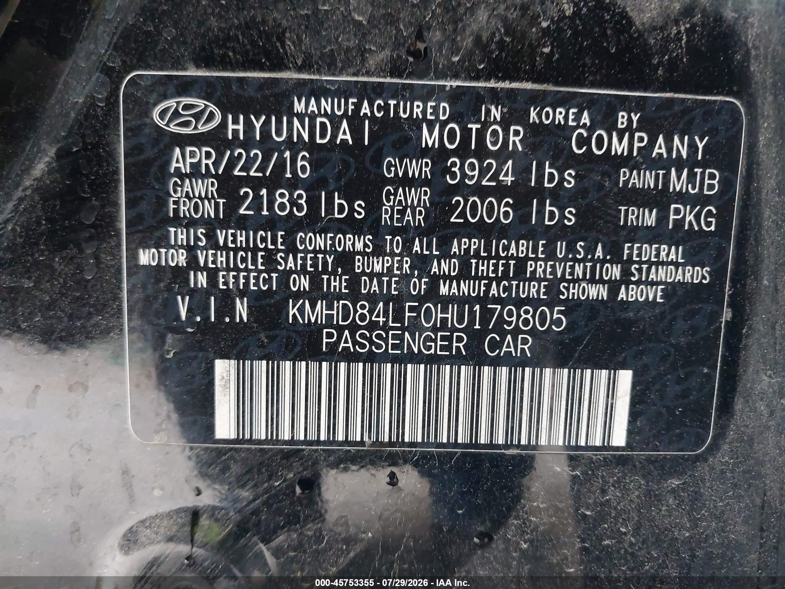 2017 Hyundai Elantra Se Black vin: KMHD84LF0HU179805
