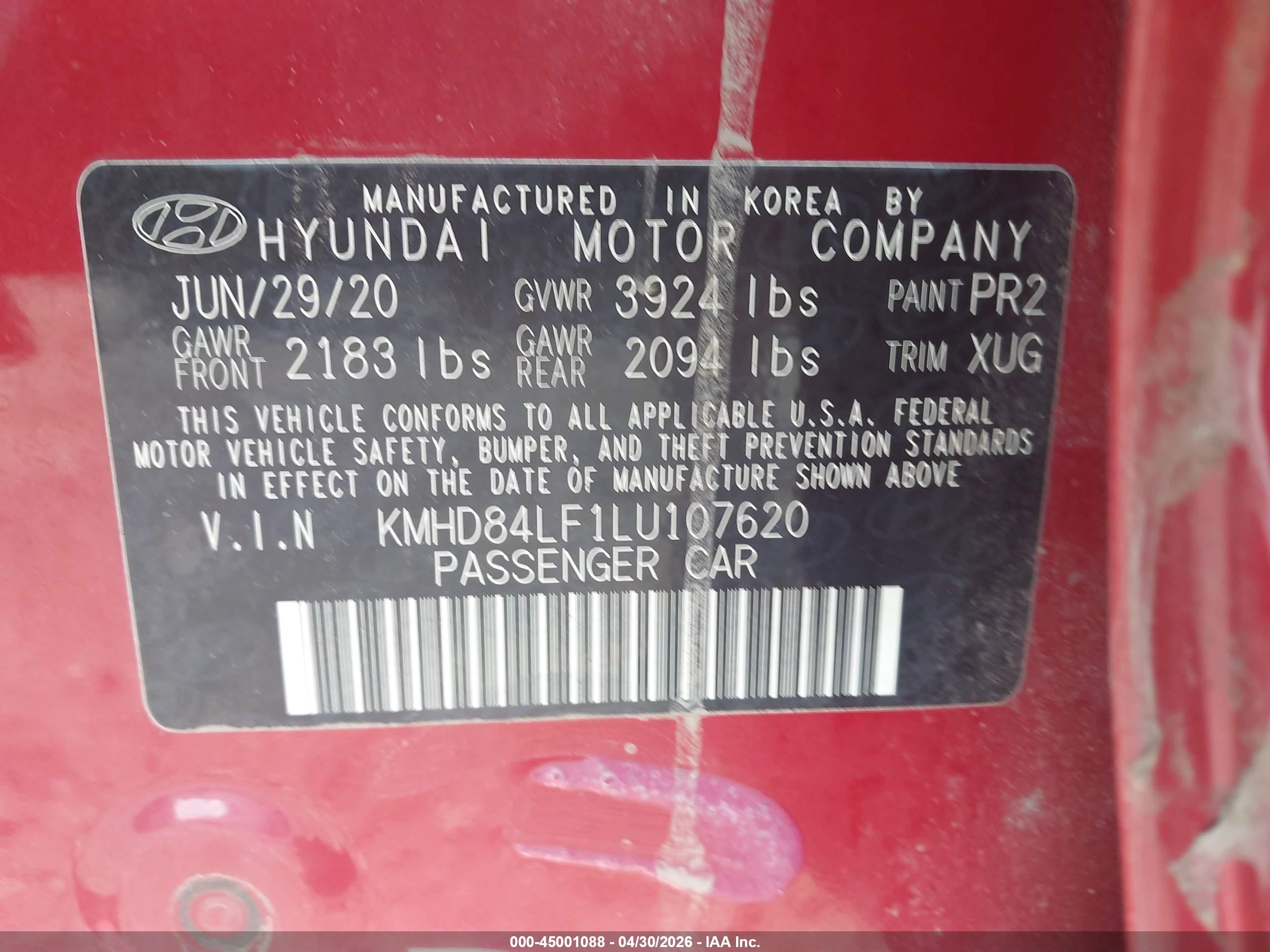2020 Hyundai Elantra Value Edition Red vin: KMHD84LF1LU107620