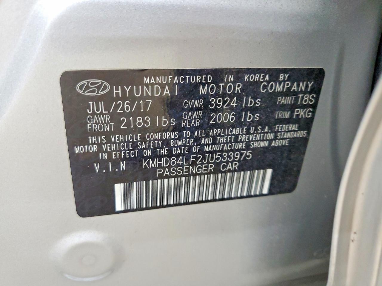 2018 Hyundai Elantra Sel Silver vin: KMHD84LF2JU533975
