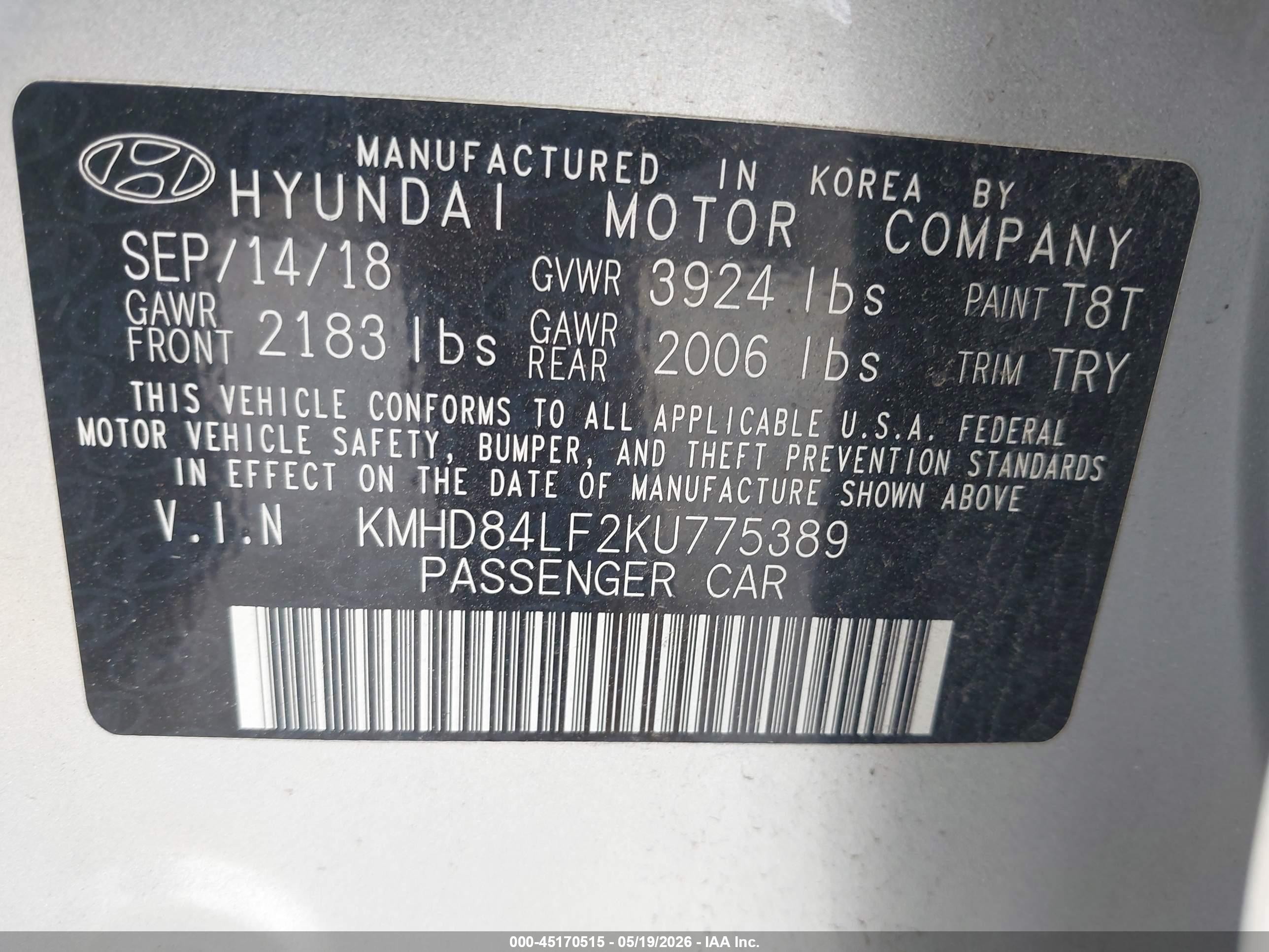 2019 Hyundai Elantra Sel Silver vin: KMHD84LF2KU775389