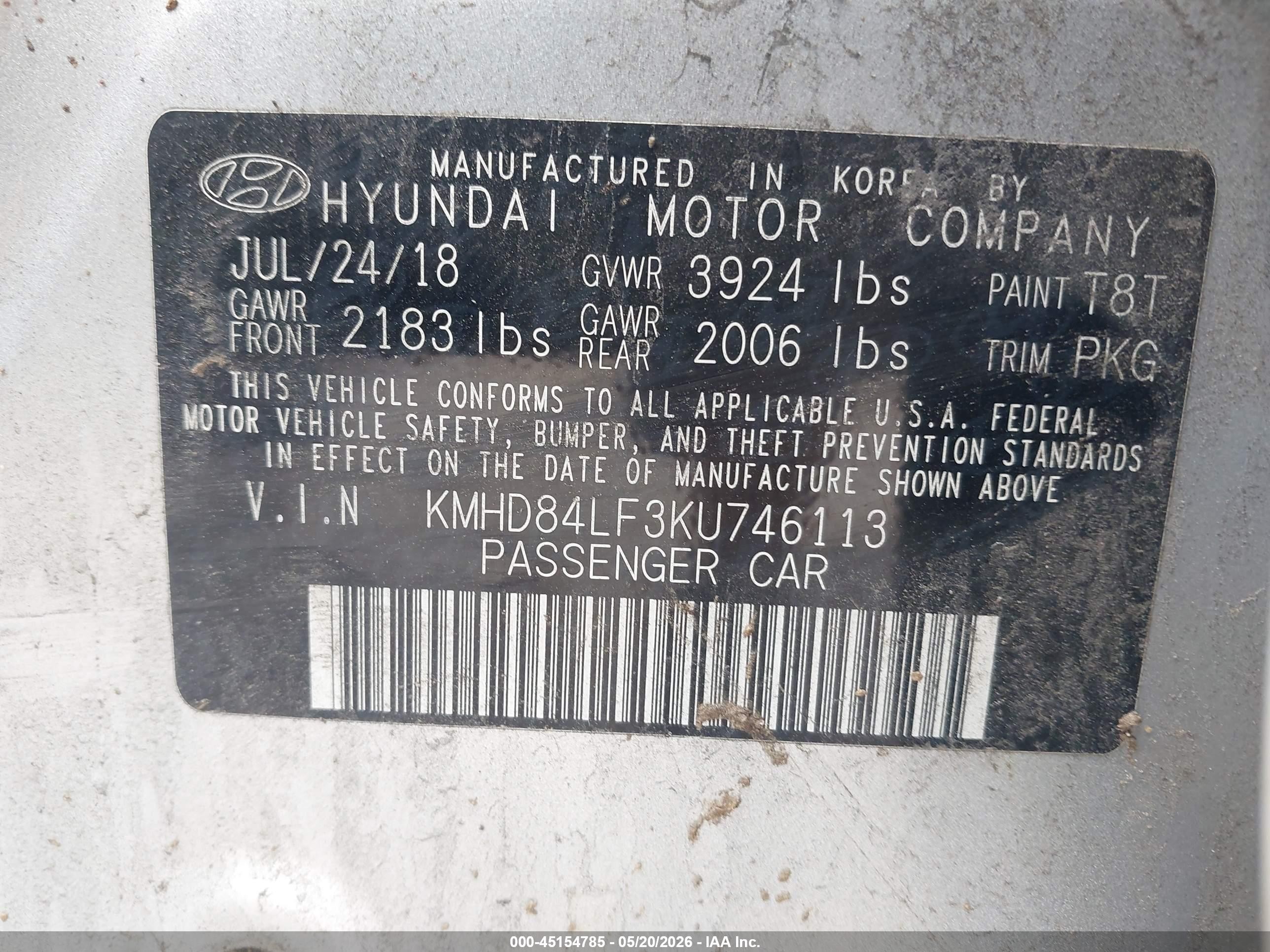 2019 Hyundai Elantra Sel Silver vin: KMHD84LF3KU746113