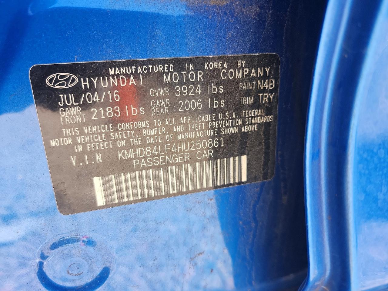 2017 Hyundai Elantra Value Edition Blue vin: KMHD84LF4HU250861