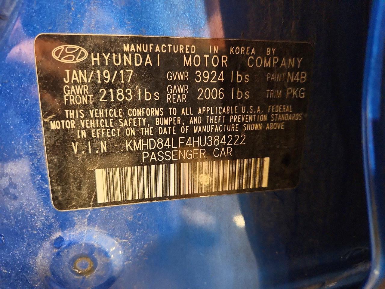 2017 Hyundai Elantra Se Blue vin: KMHD84LF4HU384222