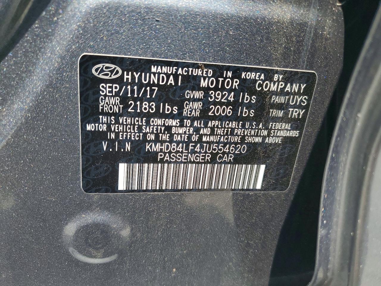 2018 Hyundai Elantra Sel Gray vin: KMHD84LF4JU554620