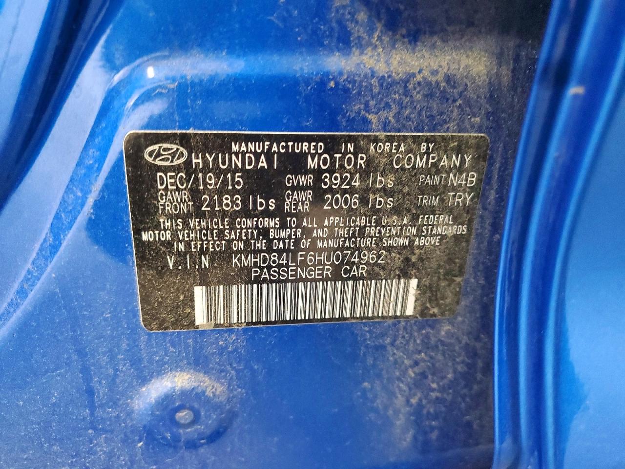 2017 Hyundai Elantra Limited Blue vin: KMHD84LF6HU074962