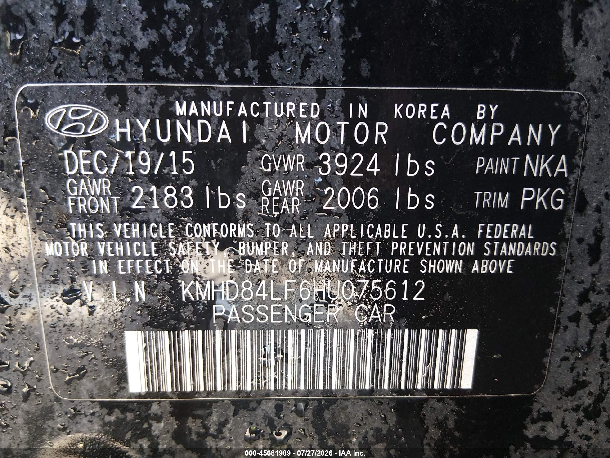 2017 Hyundai Elantra Se Black vin: KMHD84LF6HU075612