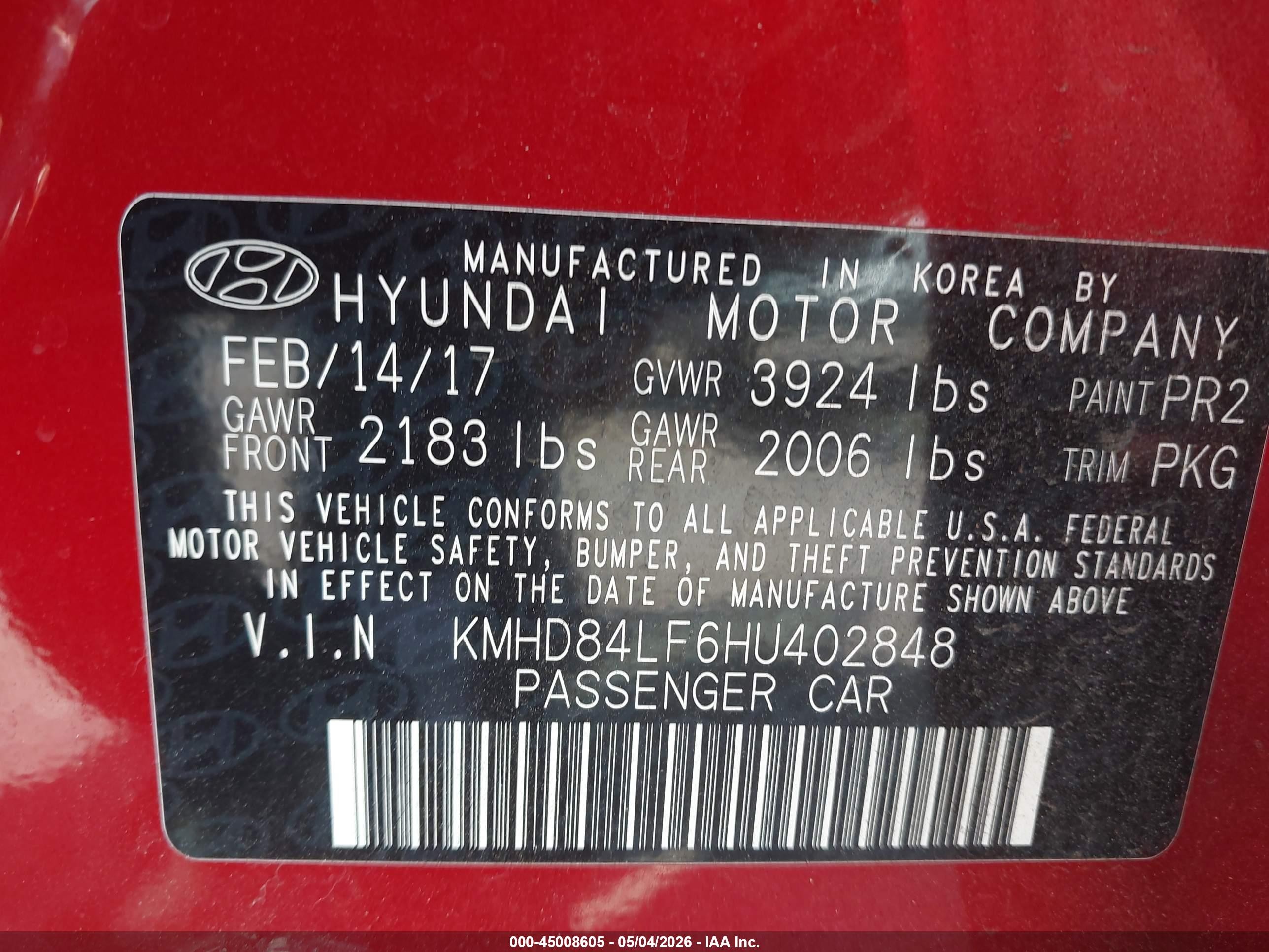 2017 Hyundai Elantra Se Red vin: KMHD84LF6HU402848