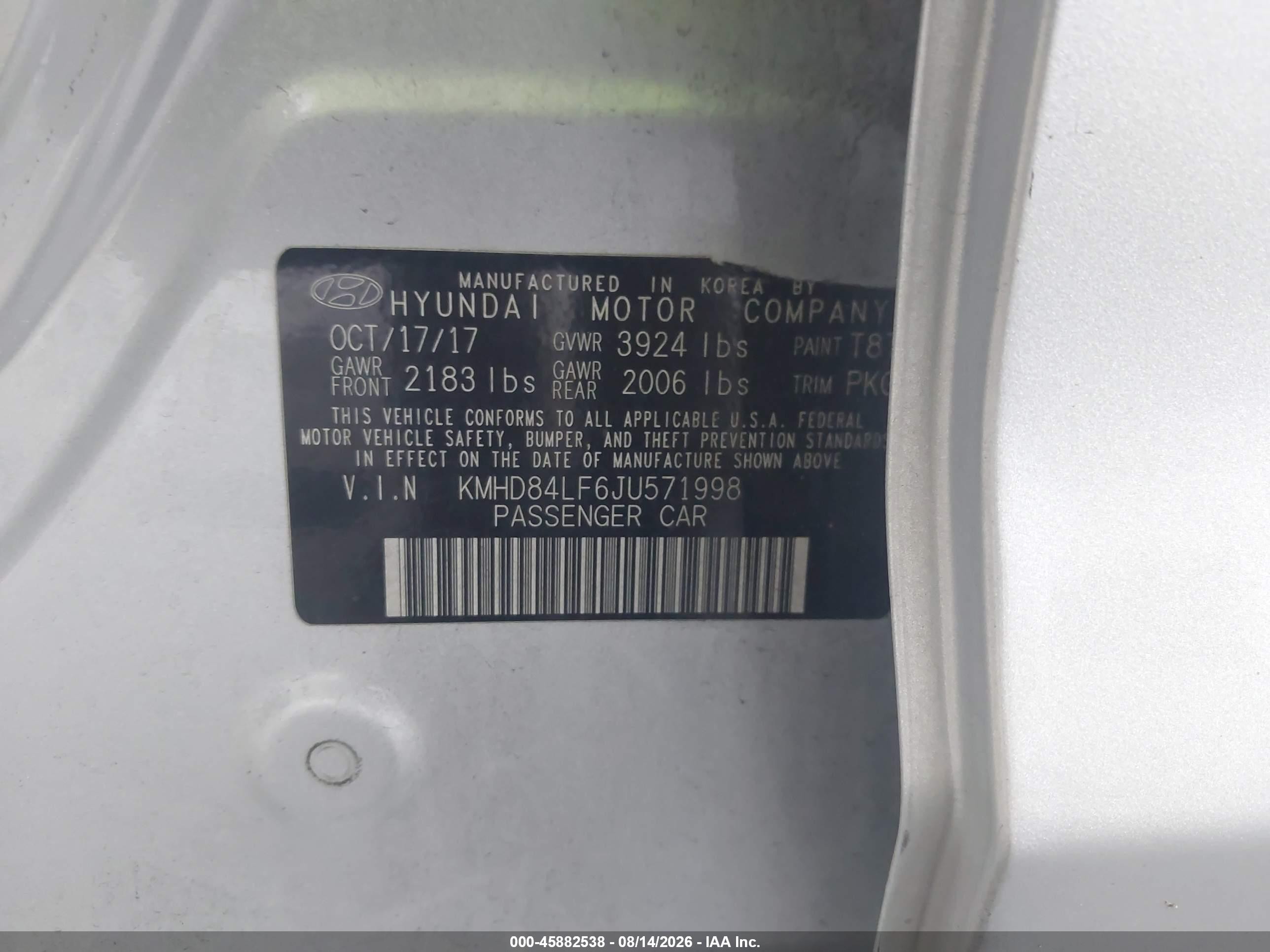2018 Hyundai Elantra Value Edition Silver vin: KMHD84LF6JU571998
