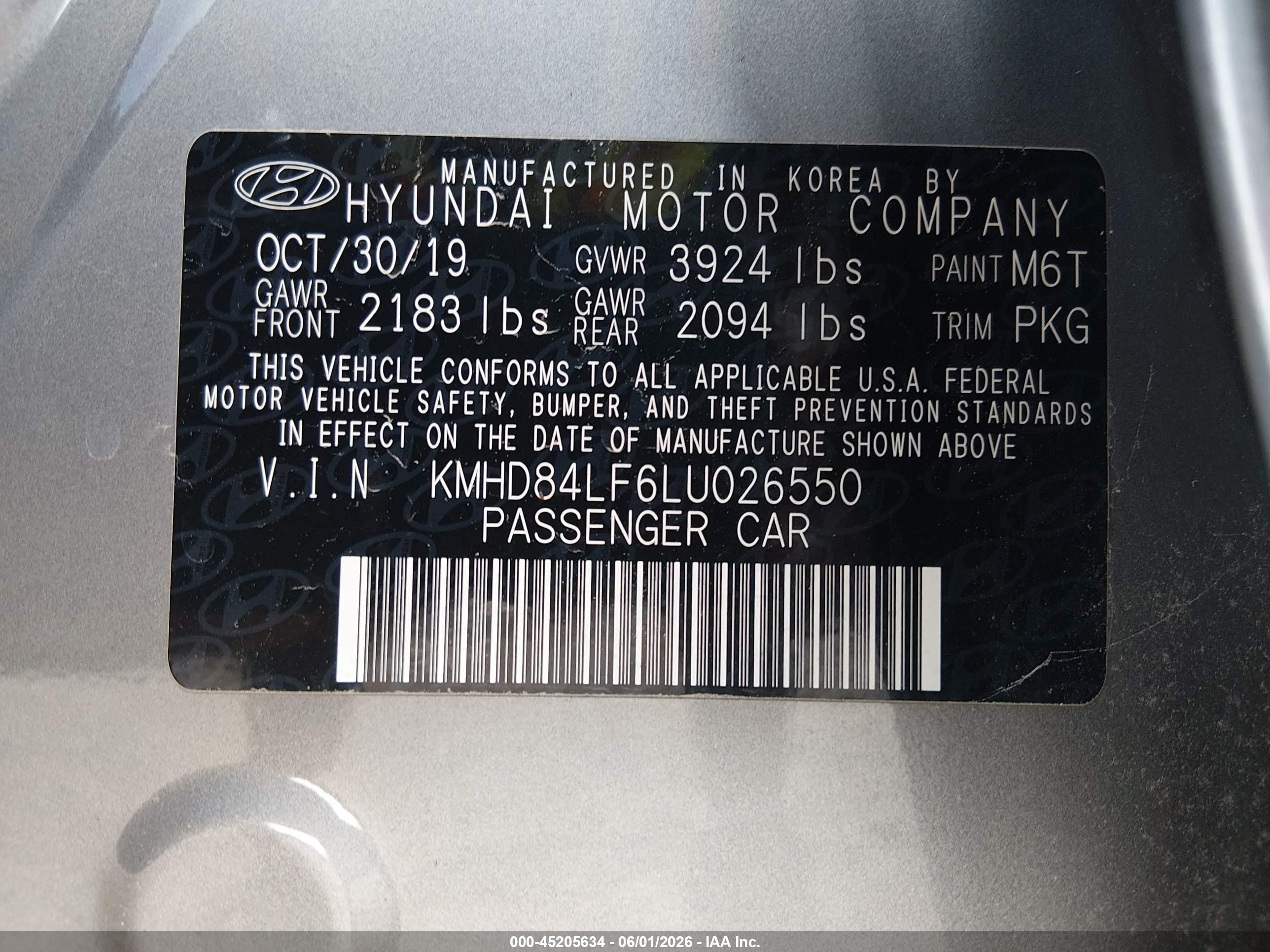 2020 Hyundai Elantra Sel Gray vin: KMHD84LF6LU026550