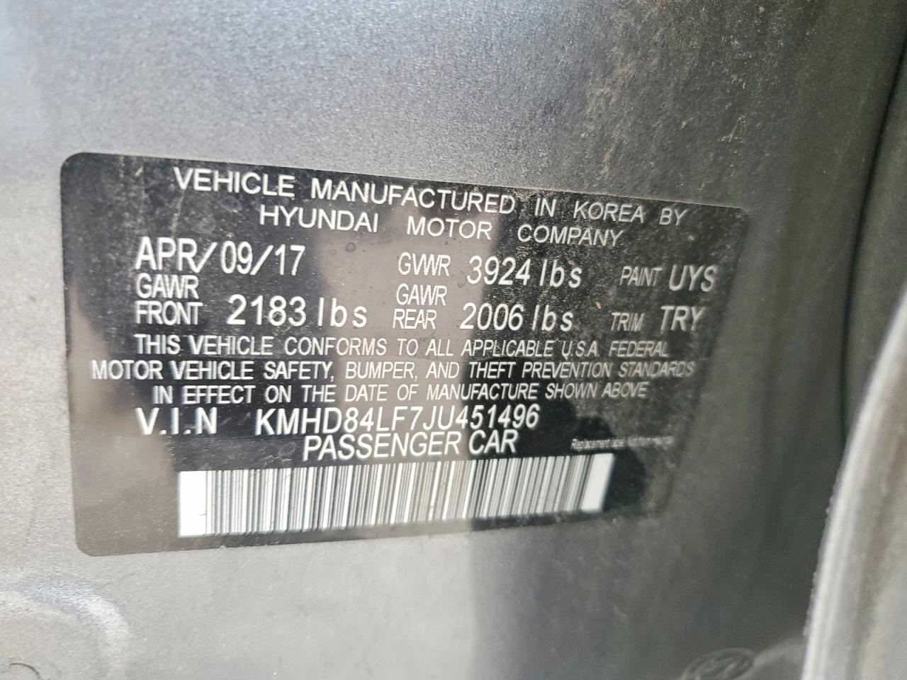 2018 Hyundai Elantra Limited Gray vin: KMHD84LF7JU451496