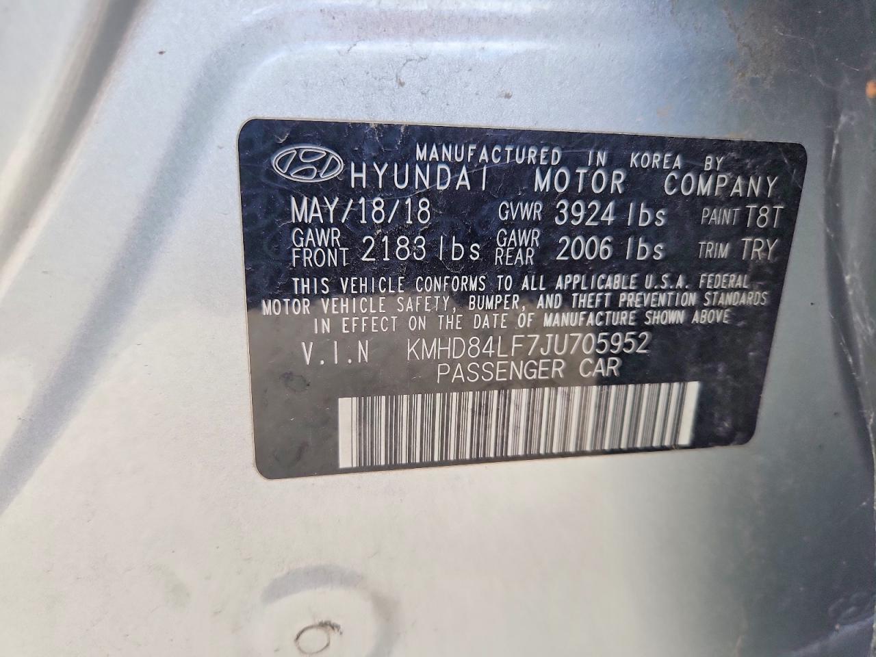 2018 Hyundai Elantra Sel Серебряный vin: KMHD84LF7JU705952