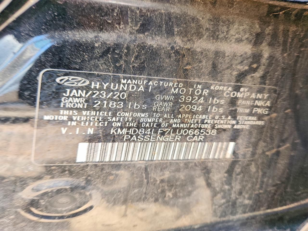 2020 Hyundai Elantra Sel Black vin: KMHD84LF7LU066538