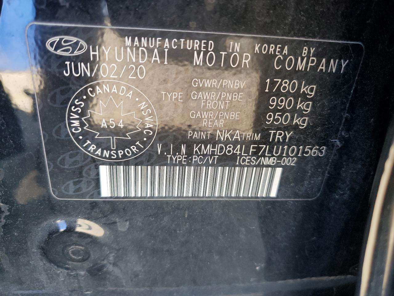 2020 Hyundai Elantra Sel Black vin: KMHD84LF7LU101563