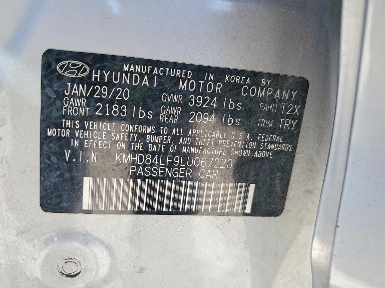 2020 Hyundai Elantra Sel Silver vin: KMHD84LF9LU067223