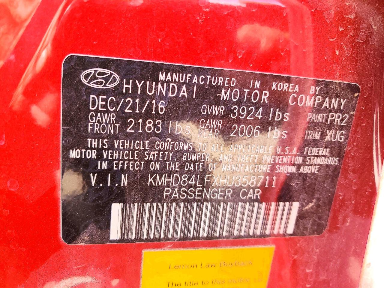 2017 Hyundai Elantra Value Edition Red vin: KMHD84LFXHU358711