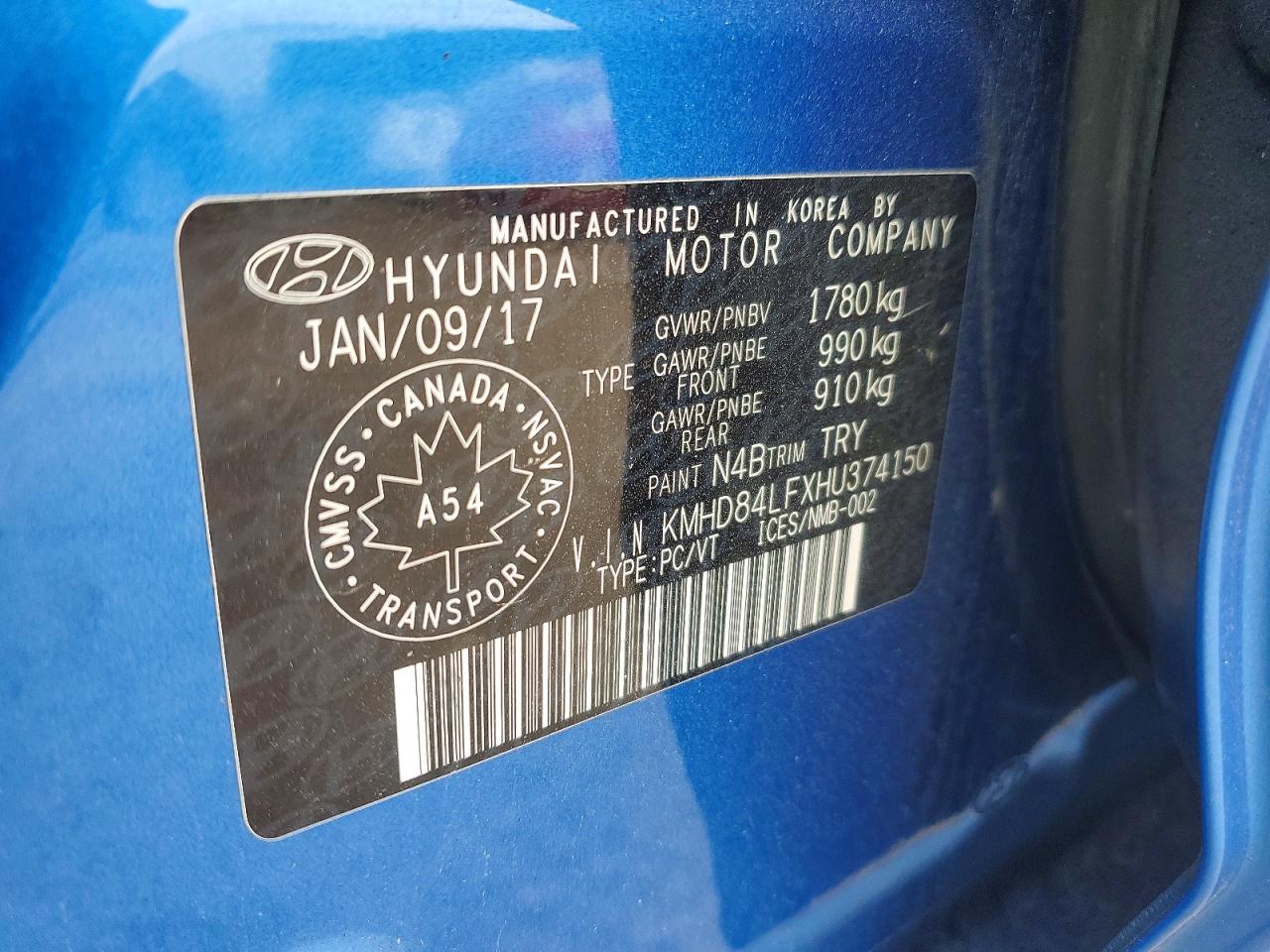 2017 Hyundai Elantra Se Blue vin: KMHD84LFXHU374150