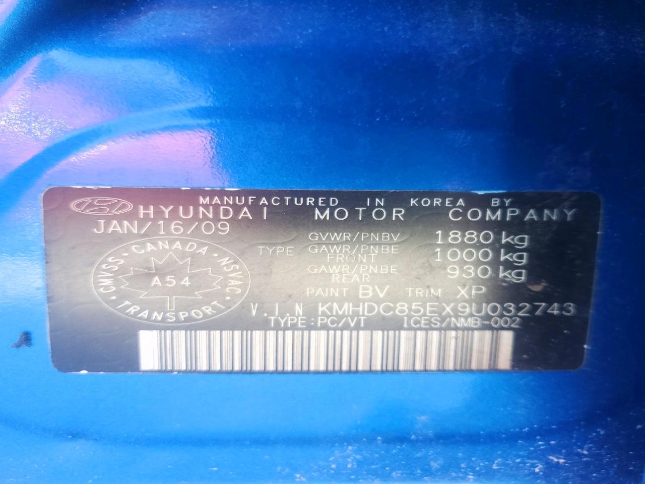 2009 Hyundai Elantra Touring Blue vin: KMHDC85EX9U032743