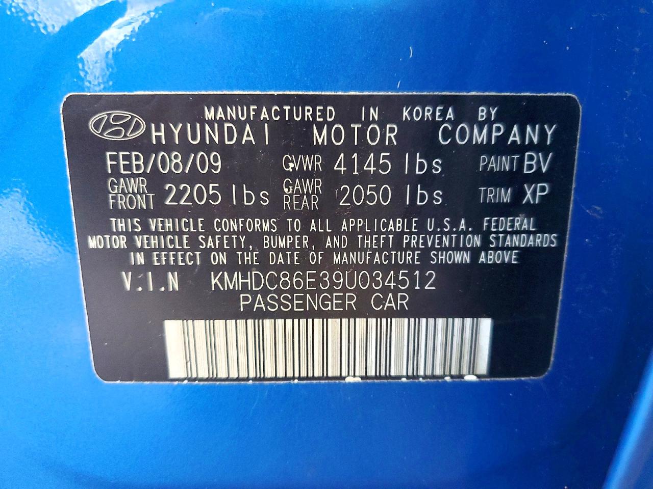 2009 Hyundai Elantra Touring Blue vin: KMHDC86E39U034512