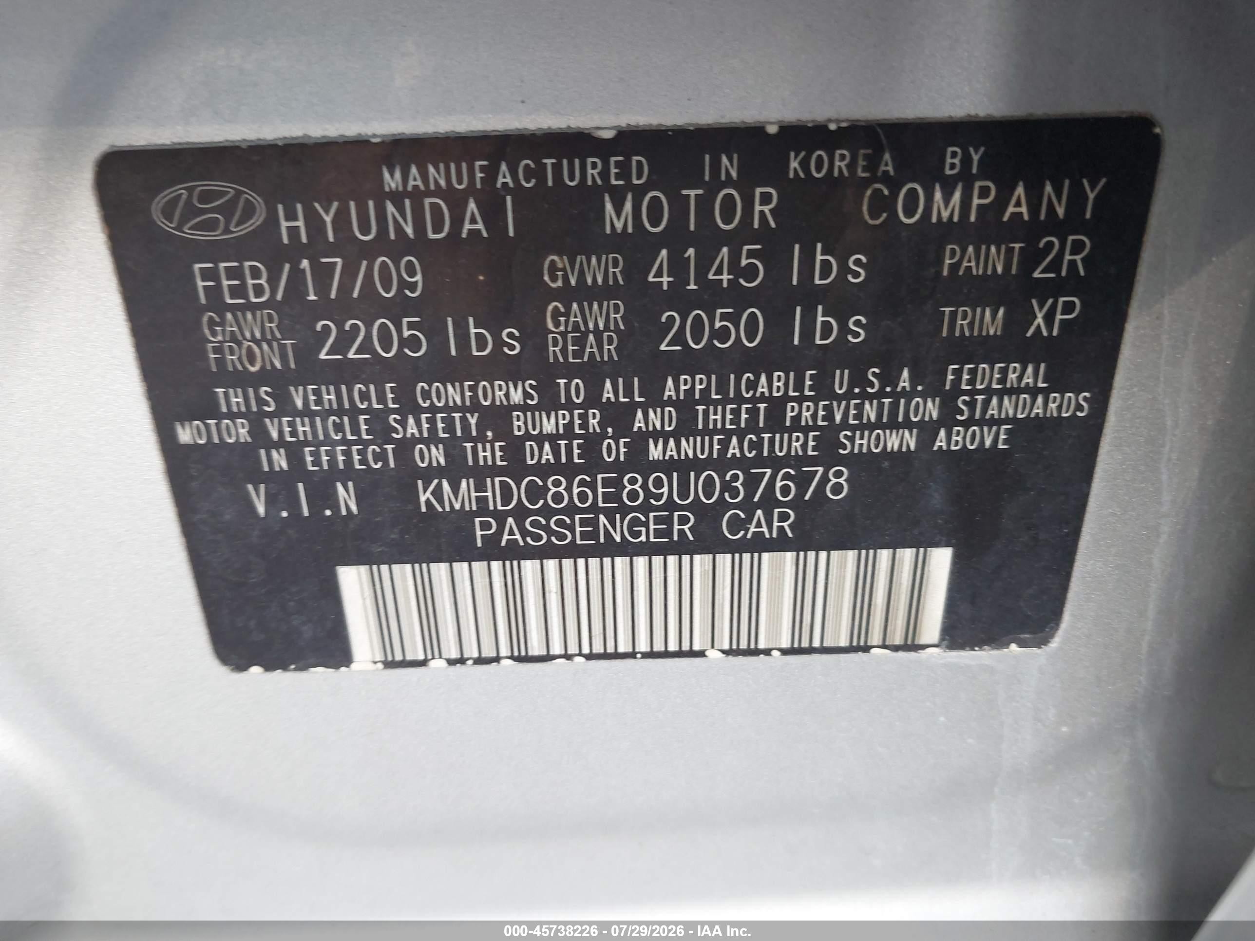 2009 Hyundai Elantra Touring   Серебряный vin: KMHDC86E89U037678