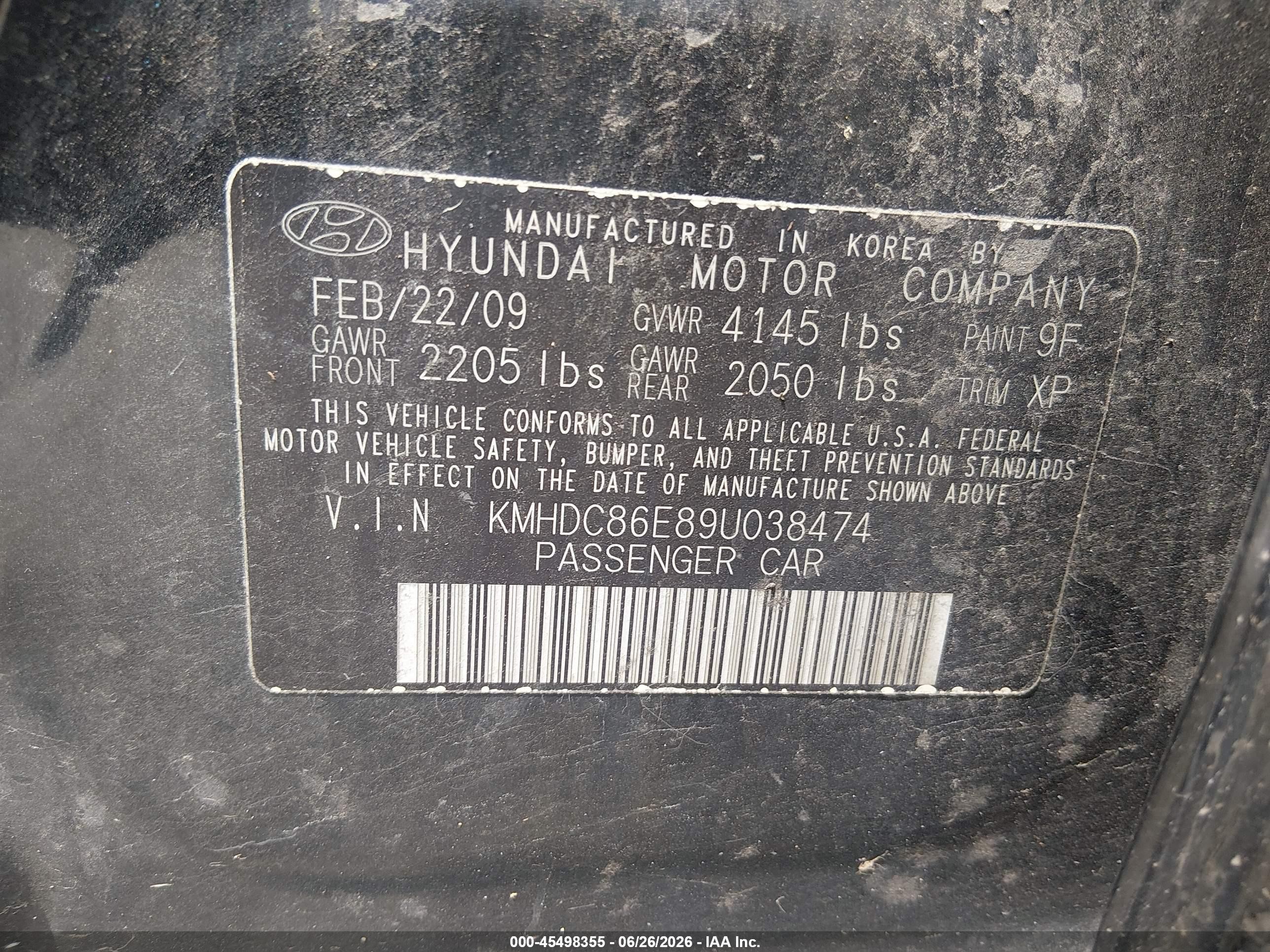 2009 Hyundai Elantra Touring   Черный vin: KMHDC86E89U038474