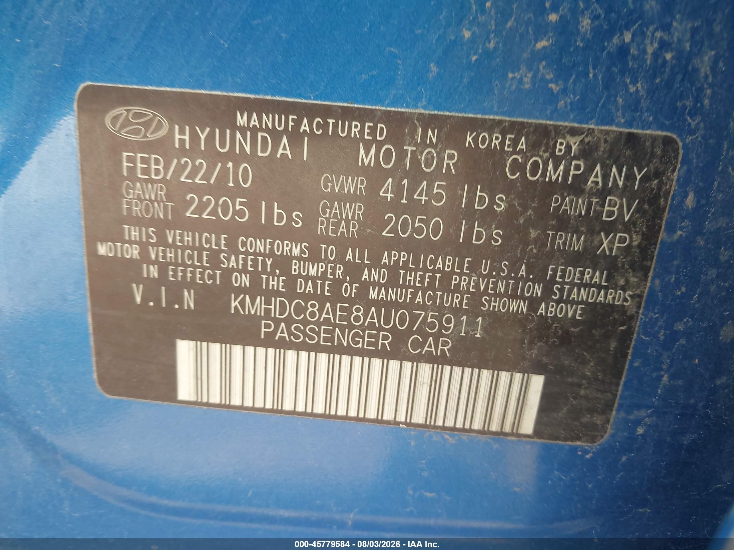 2010 Hyundai Elantra Touring Gls Blue vin: KMHDC8AE8AU075911