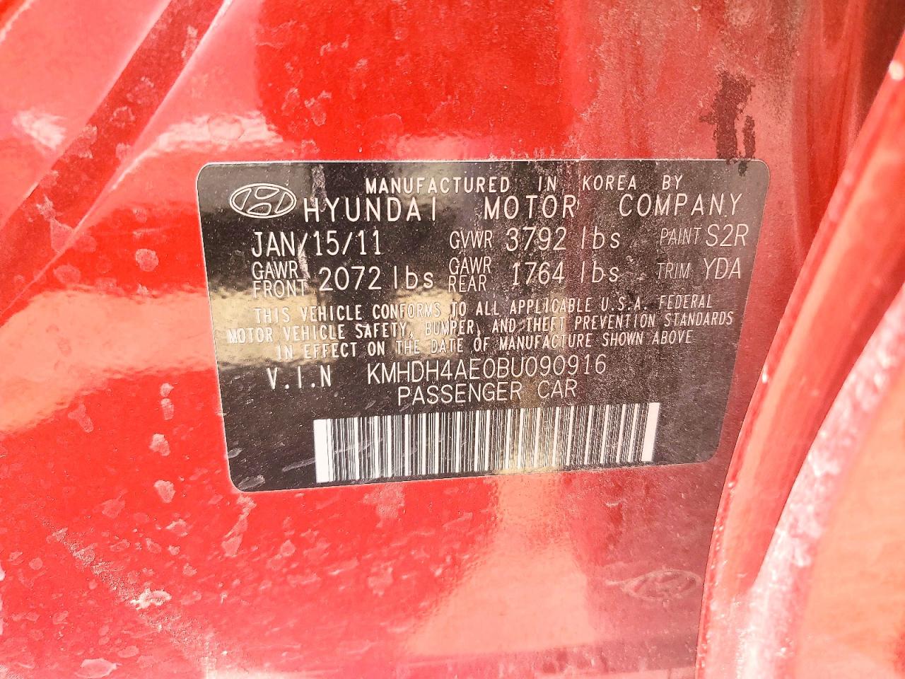 2011 Hyundai Elantra Gls Red vin: KMHDH4AE0BU090916