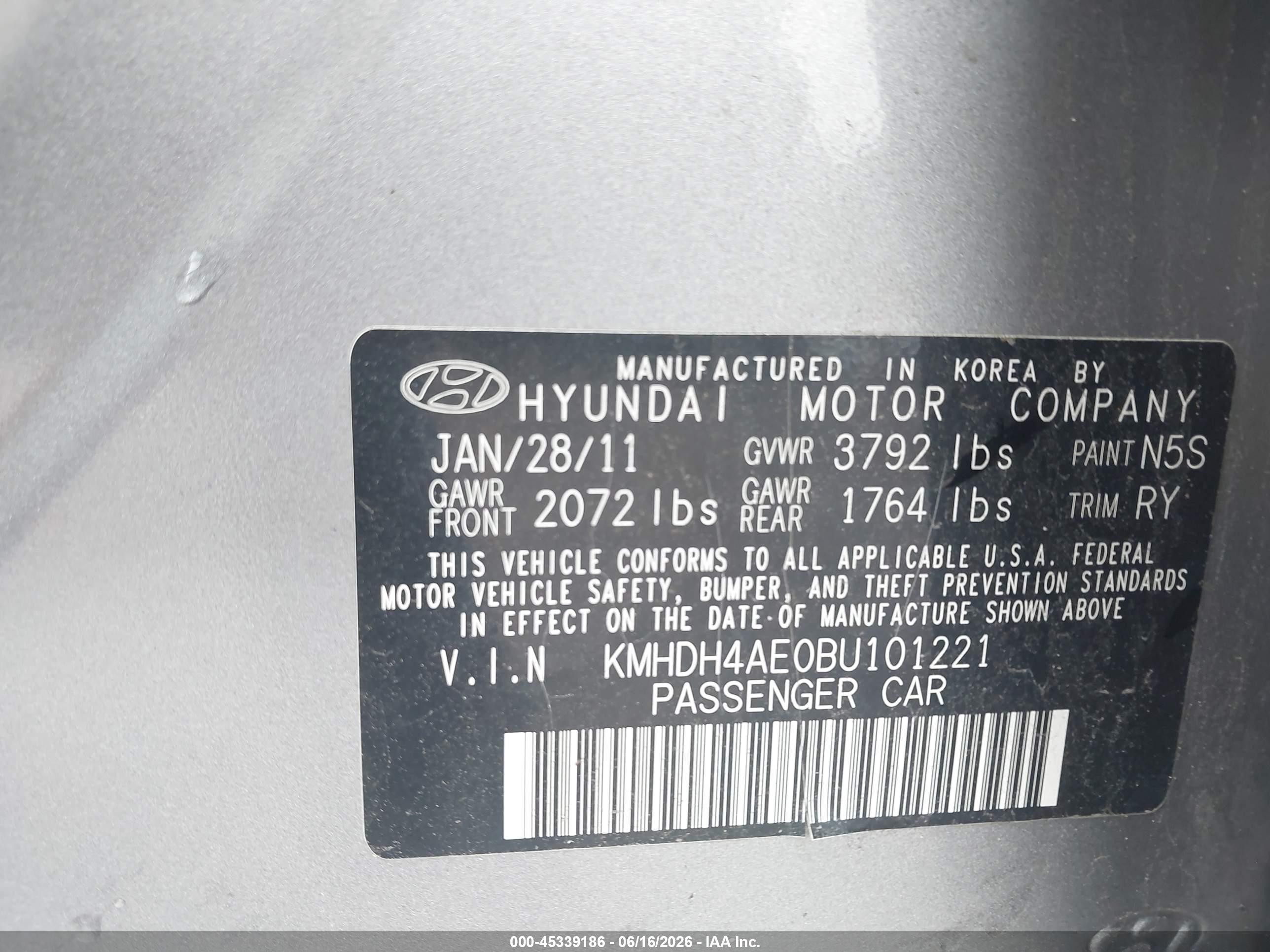 2011 Hyundai Elantra Limited (ulsan Plant) Silver vin: KMHDH4AE0BU101221