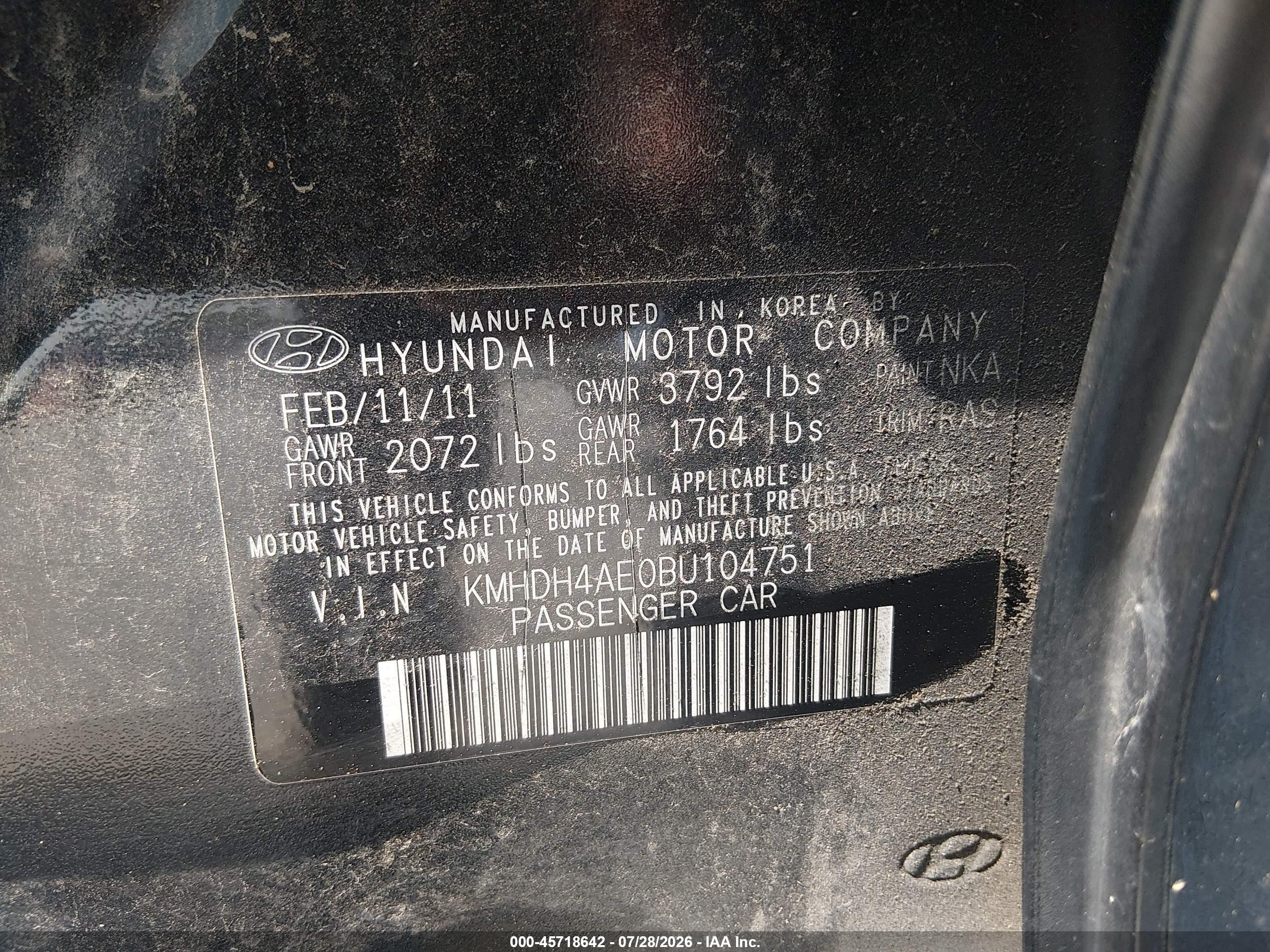 2011 Hyundai Elantra Gls/limited Black vin: KMHDH4AE0BU104751