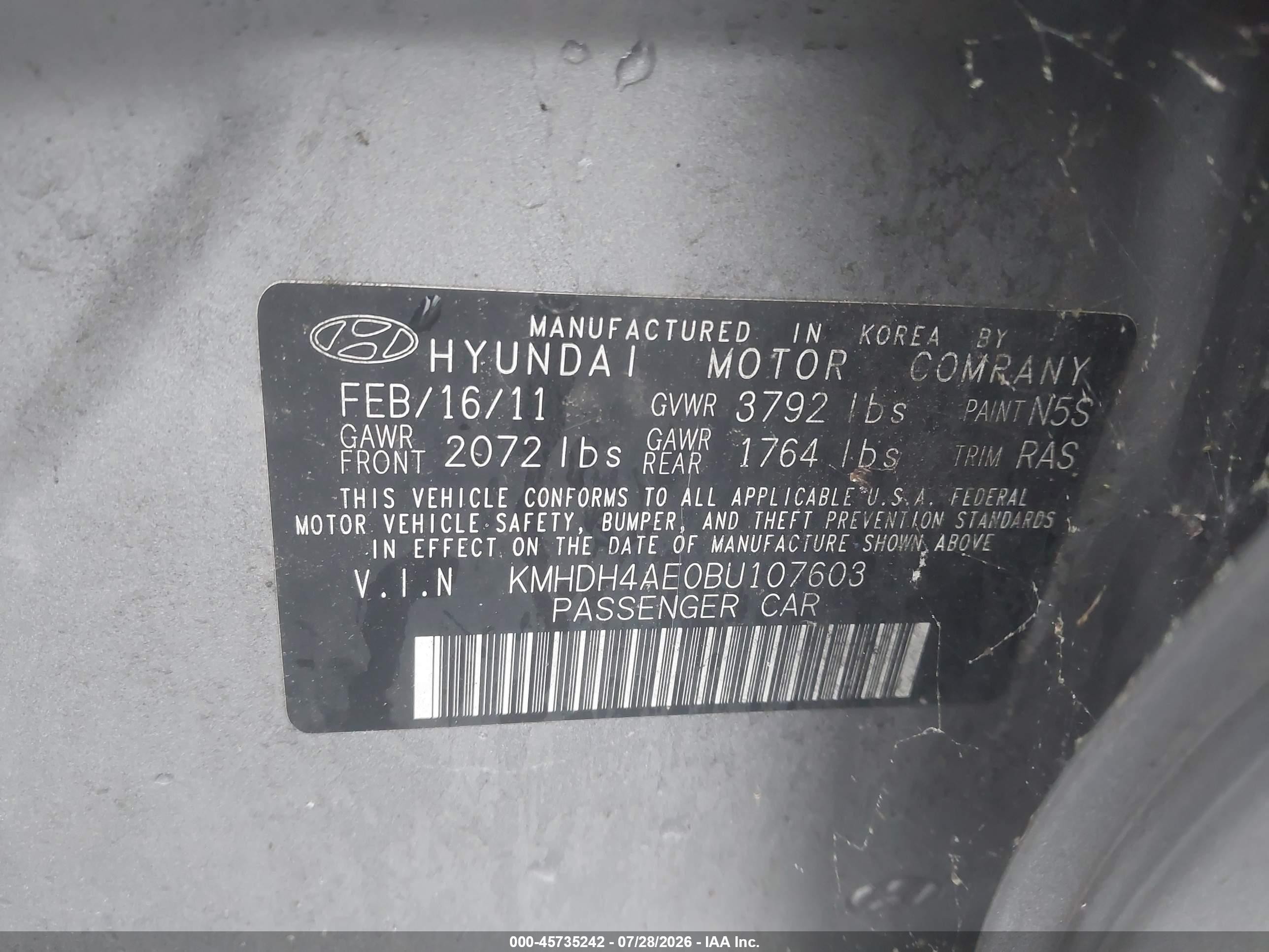 2011 Hyundai Elantra Gls (ulsan Plant) Silver vin: KMHDH4AE0BU107603