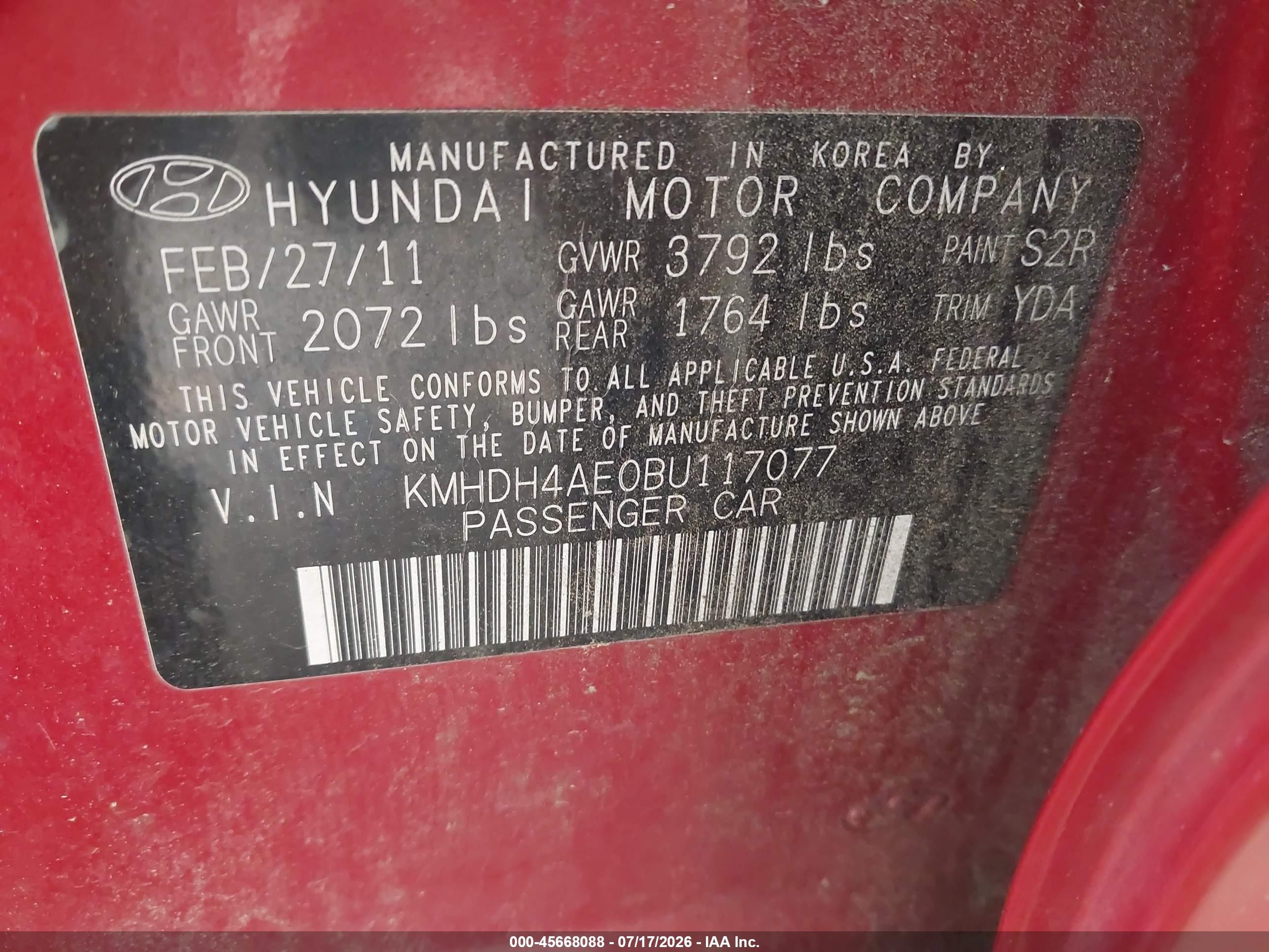2011 Hyundai Elantra Gls (ulsan Plant) Красный vin: KMHDH4AE0BU117077