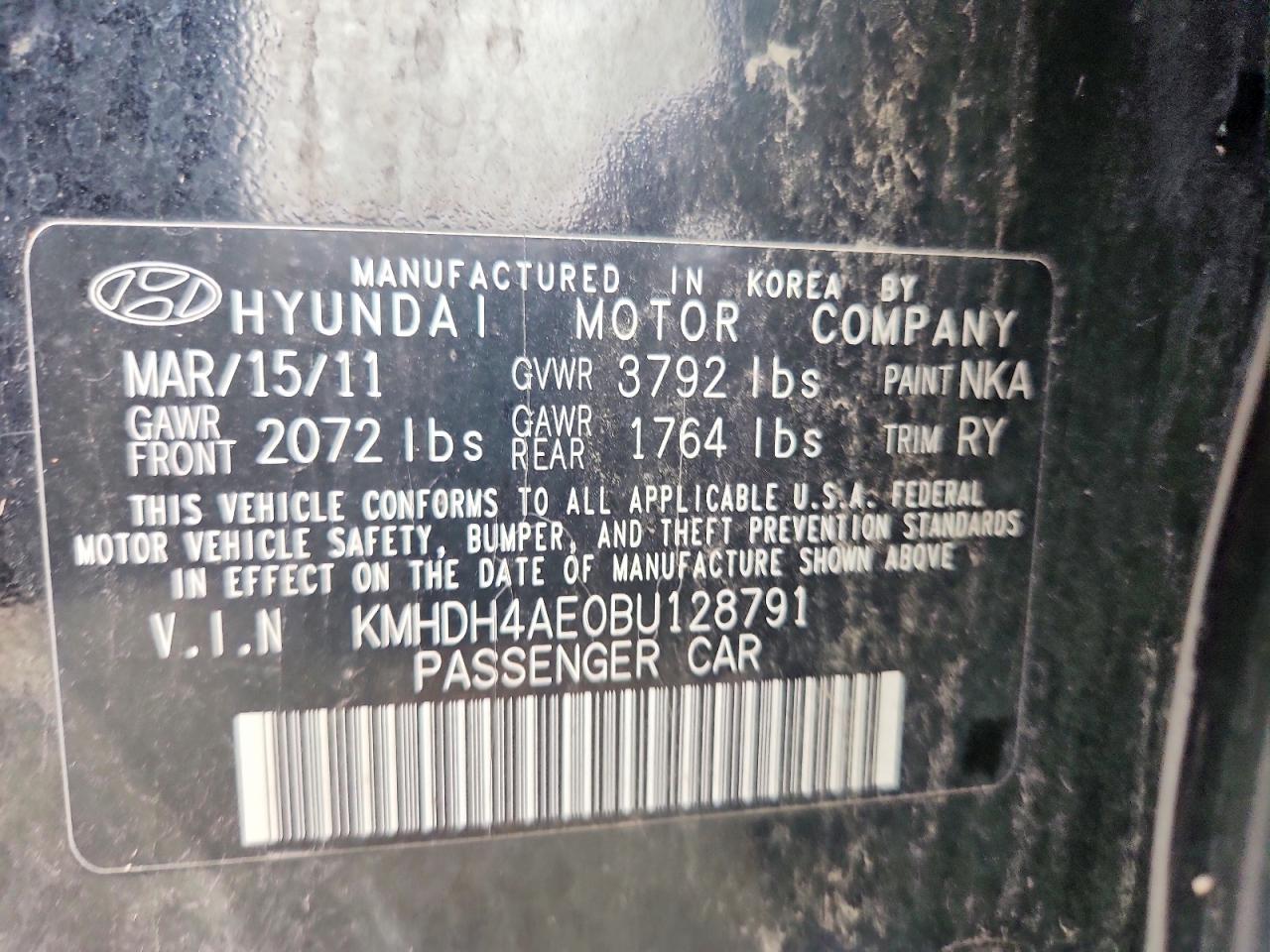 2011 Hyundai Elantra Limited Black vin: KMHDH4AE0BU128791