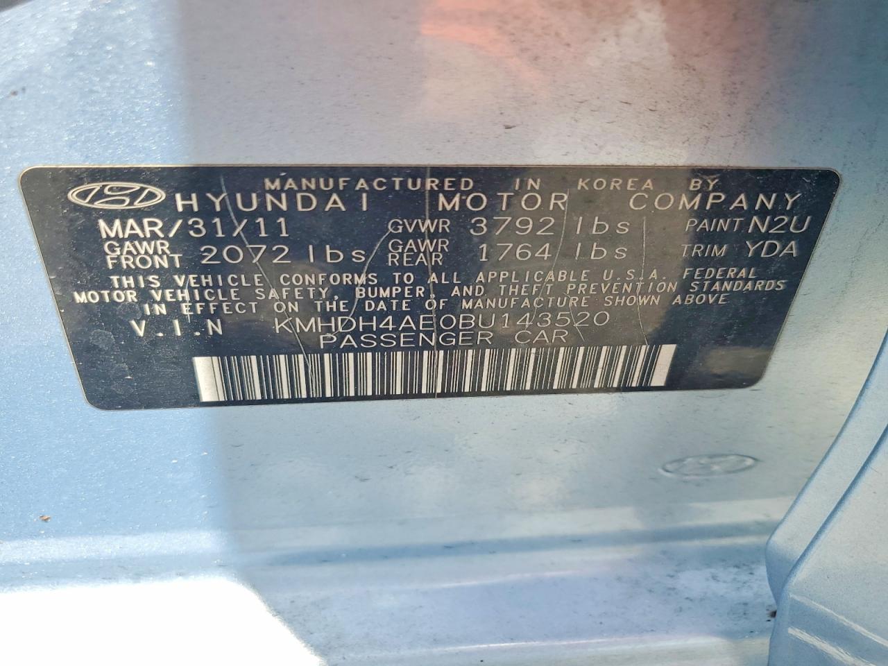 2011 Hyundai Elantra Limited Blue vin: KMHDH4AE0BU143520