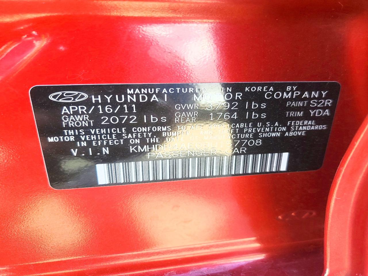 2011 Hyundai Elantra Limited Red vin: KMHDH4AE0BU157708