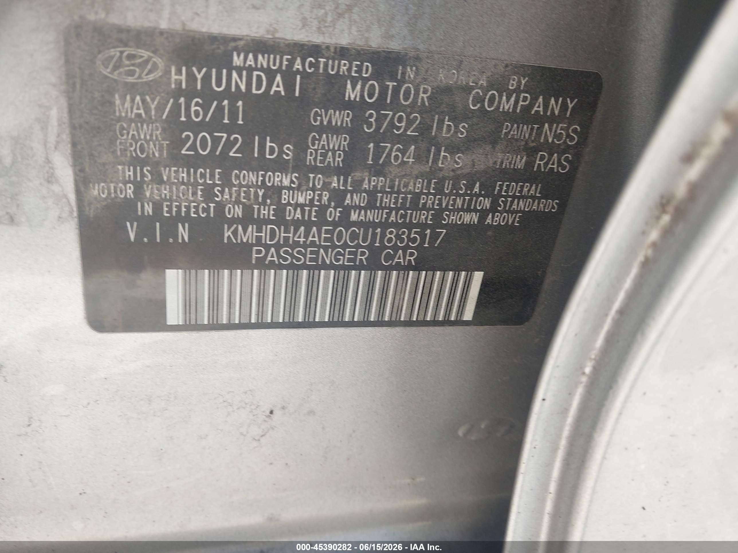 2012 Hyundai Elantra Gls (ulsan Plant) Gray vin: KMHDH4AE0CU183517