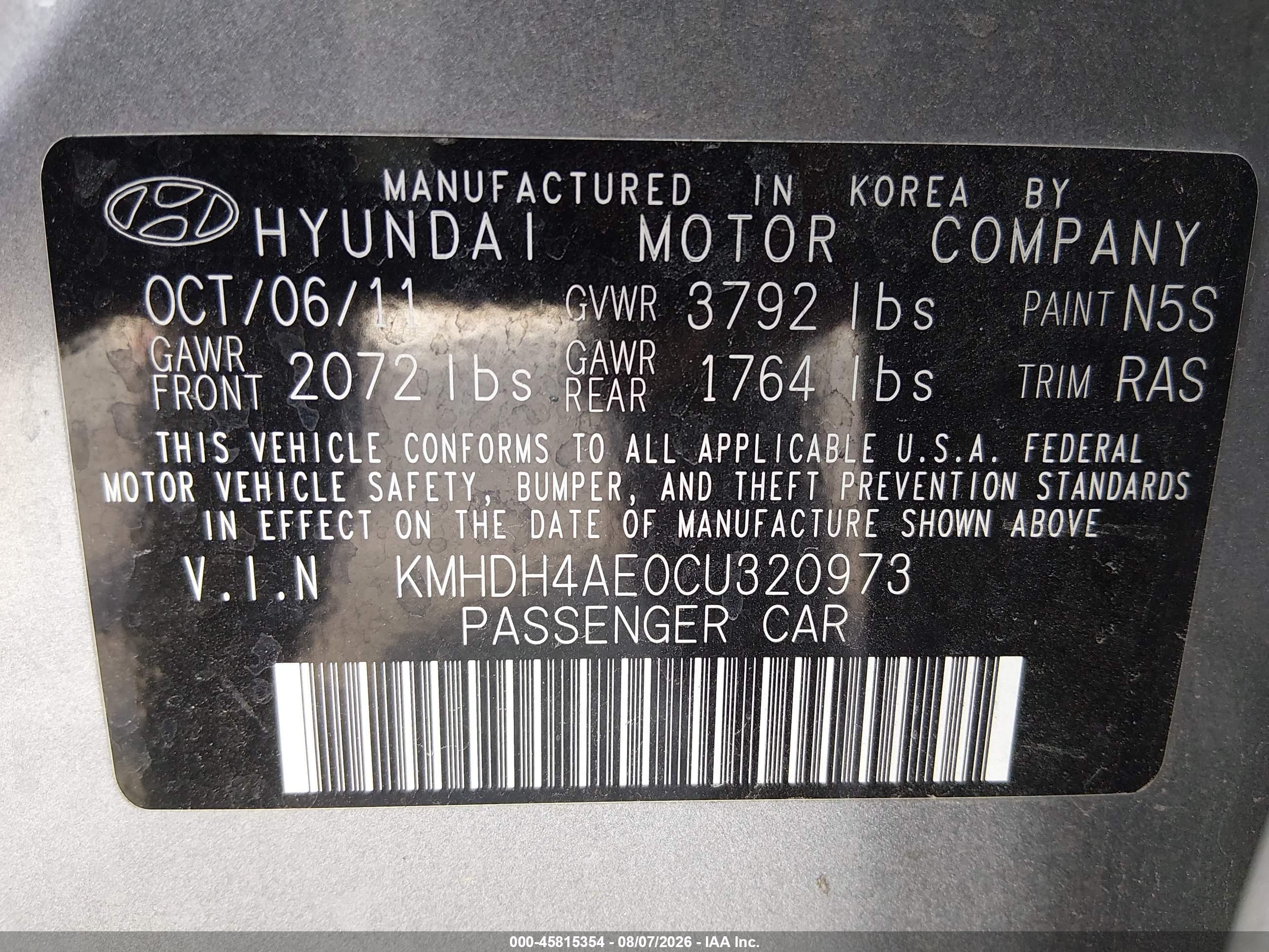 2012 Hyundai Elantra Gls (ulsan Plant) Gray vin: KMHDH4AE0CU320973