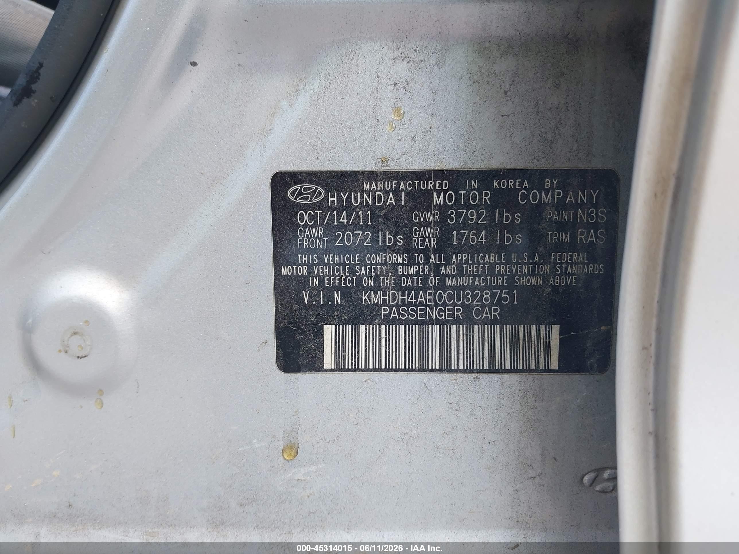 2012 Hyundai Elantra Gls (ulsan Plant) Серебряный vin: KMHDH4AE0CU328751